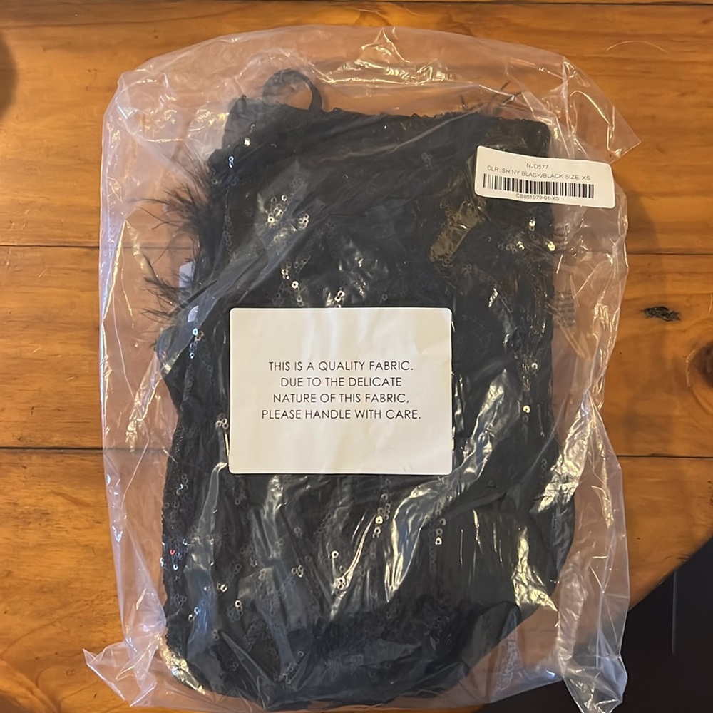Lulus Shining Presence Black Sequin Feather Bodycon Mini Dress - Picture 7 of 7